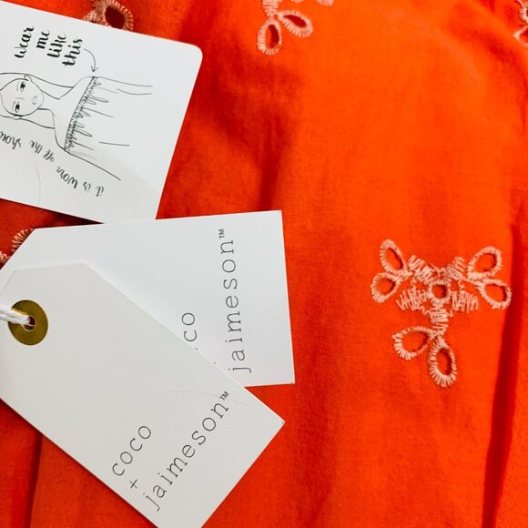 Coco Jaimeson Babydoll Eyelet Mini Dress Size XL Orange Coastal Off Shoulders - Picture 12 of 16